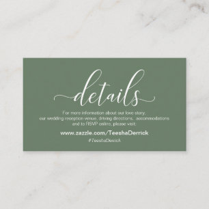 Carte D'accompagnement Détails mariage, Thème Vert Sage Moderne