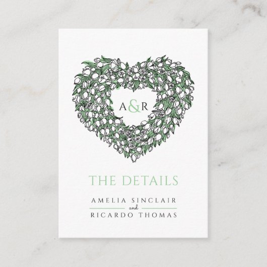 Carte D'accompagnement détails mariage tulipes blanches bouquet monogramm (Devant)