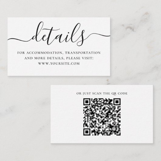 Carte D'accompagnement Détails mariages simples en noir et blanc + Code Q (Devant / Derrière)