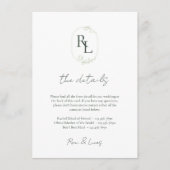 Carte D'accompagnement Détails minima chic Mariage blanc vert monogramme (Devant)