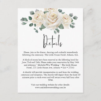 Carte D'accompagnement Détails minimalistes du Mariage de Rose blanc et v