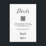Carte D'accompagnement Détails minimalistes du Mariage noir et blanc Code<br><div class="desc">Ces cartes de boîtier de détail mariage comportent un code QR sur votre site Web mariage et vos détails en lettres chic. CORRESPONDANCE d'objets dans notre collection.</div>