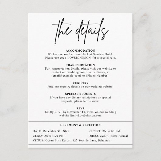 Carte D'accompagnement Détails minimaux de Mariage moderne (Devant)