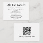 Carte D'accompagnement Détails minimaux du code QR Elegant Mariage blanc  (Devant / Derrière)