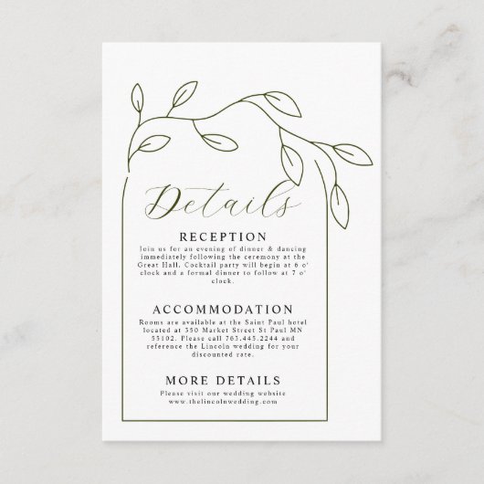 Carte D'accompagnement Détails minimaux du Mariage d'arc de script (Devant)