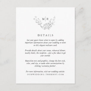Carte D'accompagnement Détails minimaux du Mariage de monogramme officiel