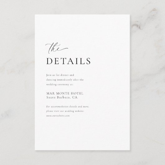 Carte D'accompagnement Détails minimaux du Mariage de script manuscrit (Devant)