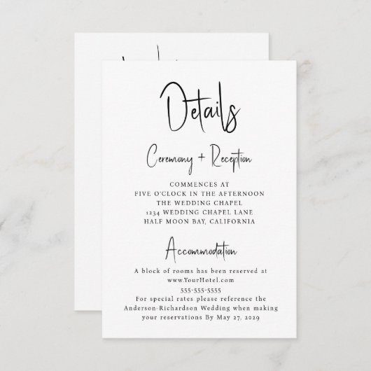 Carte D'accompagnement Détails minimaux du Mariage de script qui souhaite (Devant / Derrière)