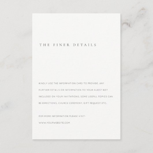 Carte D'accompagnement Détails minimaux du Mariage de typographie noir et (Devant)