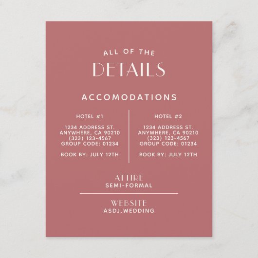 Carte D'accompagnement Détails minimaux du Mariage simples + propres (Devant)