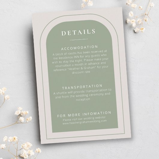 Carte D'accompagnement Détails minimaux du Mariage vert élégant