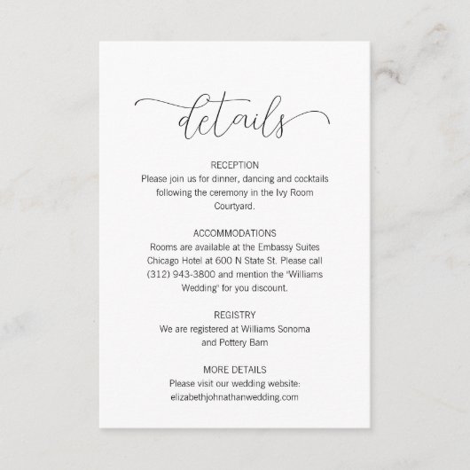 Carte D'accompagnement Détails minimaux simples du Mariage de script (Devant)