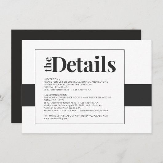 Carte D'accompagnement Détails minimaux simples en gras noir et blanc pou (Devant / Derrière)