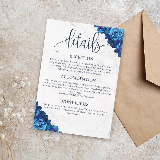 Carte D'accompagnement Détails minimaux sur le Mariage en marbre bleu de