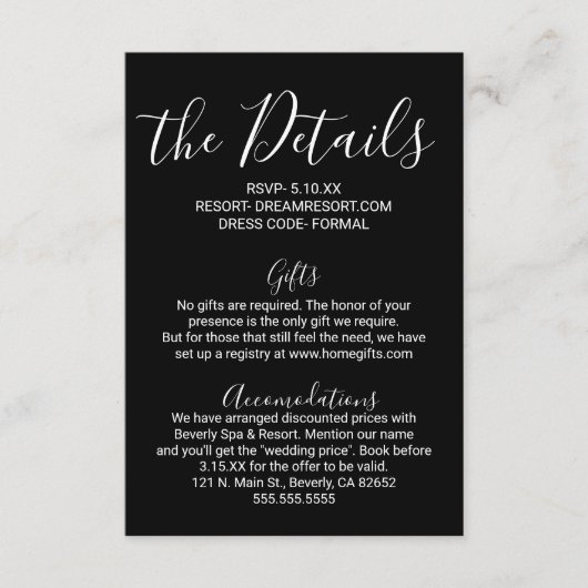 Carte D'accompagnement Détails minimaux sur le Mariage noir blanc (Devant)