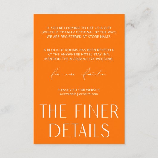 Carte D'accompagnement Détails minimaux sur le Mariage orange clair (Devant)