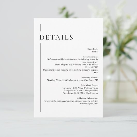 Carte D'accompagnement Détails minimes de Mariage noir et blanc (Debout devant)