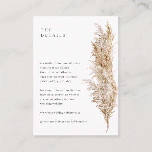 Carte D'accompagnement Détails Pampas en laiton séché rustique (Devant)