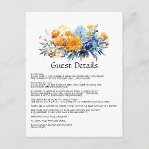 Carte D'accompagnement Détails pour invité de mariage floral bleu, orange