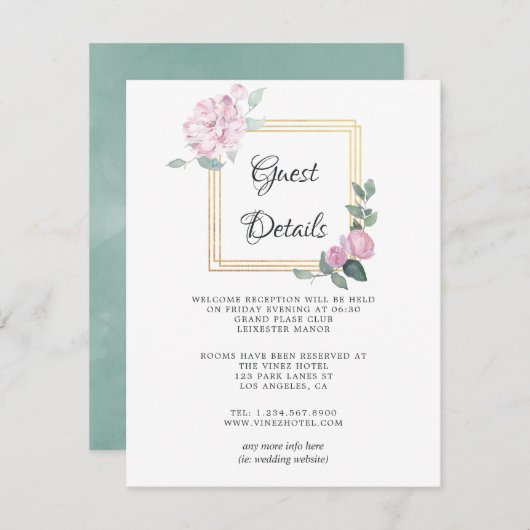 Carte D'accompagnement Détails pour invités de mariage floraux géométriqu (Devant / Derrière)