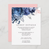 Carte D'accompagnement Détails pour invités de mariage Navy & Rose avec F (Devant / Derrière)