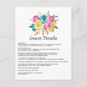 Carte D'accompagnement Détails pour invités Floral Turquoise, Jaune et Ro (Devant)