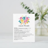 Carte D'accompagnement Détails pour invités Floral Turquoise, Jaune et Ro (Debout devant)