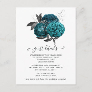 Carte D'accompagnement Détails pour invités Floral Turquoise, Noir et Arg