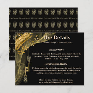 Carte D'accompagnement Détails pour le mariage avec des crânes noirs et d