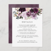 Carte D'accompagnement Détails pour les invités de fleurs mauves roses et (Devant / Derrière)