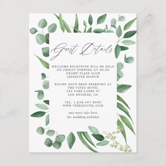 Carte D'accompagnement Détails pour les invités de mariage avec verdure d (Devant)
