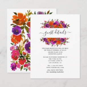 Carte D'accompagnement Détails pour les invités du mariage floral pourpre