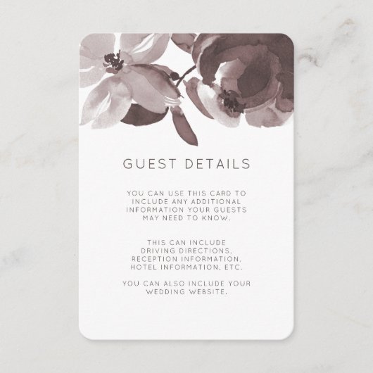 Carte D'accompagnement Détails pour les invités du mariage floral prune P (Devant)