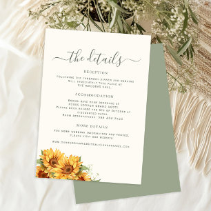 Carte D'accompagnement Détails pour les invités d'un mariage de jardin fl