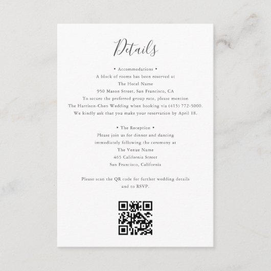 Carte D'accompagnement Details QR Code RSVP Wedding  (Devant)