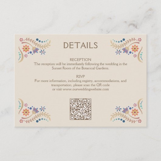 Carte D'accompagnement Détails QR du Mariage Fiesta Boho (Devant)