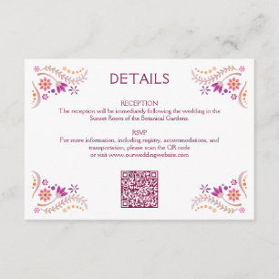 Carte D'accompagnement Détails QR du Mariage rose Fiesta