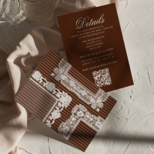 Carte D'accompagnement Détails QR Mariage Argent Vieux Brun Espresso Dent