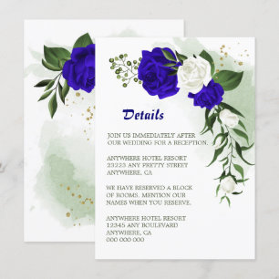 Carte D'accompagnement Détails Royal bleu blanc fleuri vert détails