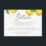 Carte D'accompagnement Détails Rustic Lemon Mariage. Logement Citrus<br><div class="desc">Complétez votre papeterie mariage avec cette carte de détails citronniers, conçue pour partager des informations importantes avec vos invités. Doté de citrons aquarelle et d'une végétation luxuriante, il ajoute une touche de verger méditerranéen à votre collection mariage tout en gardant vos détails clairs et élégants. Cette carte jointe est parfaite...</div>