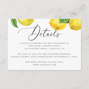 Carte D'accompagnement Détails Rustic Lemon Mariage. Logement Citrus