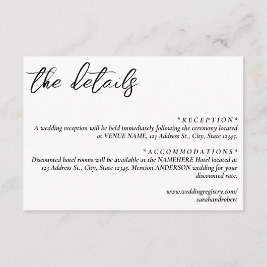 Carte D'accompagnement Détails simples du Mariage blanc (Devant)