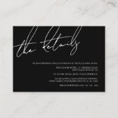 Carte D'accompagnement Détails simples du Mariage de script noir et blanc (Devant)