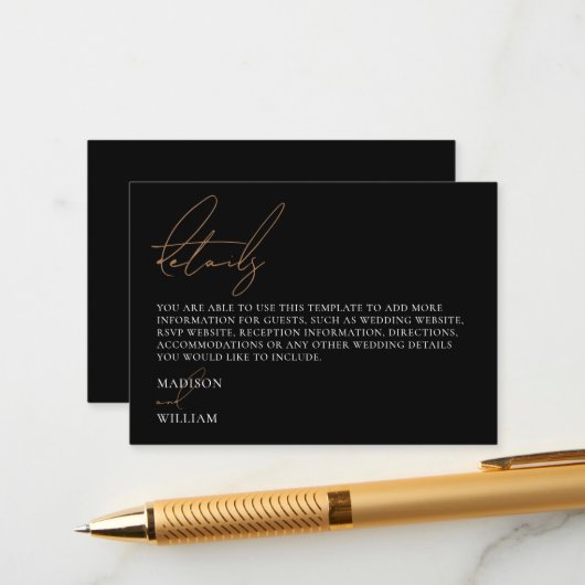 Carte D'accompagnement Détails simples du Mariage noir et blanc (Devant/Arrière en situation)