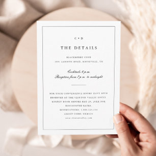 Carte D'accompagnement Détails simples du monogramme de Mariage noir et b