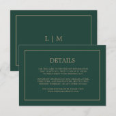Carte D'accompagnement Détails simples du monogramme Mariage vert émeraud (Devant / Derrière)