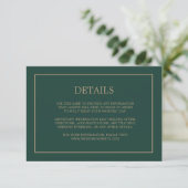 Carte D'accompagnement Détails simples du monogramme Mariage vert émeraud (Debout devant)