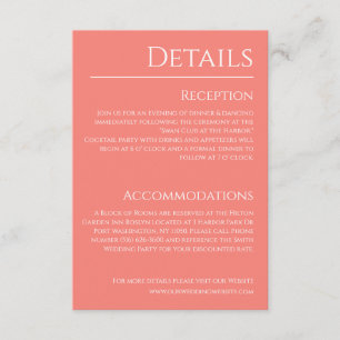 Carte D'accompagnement Détails sur le corail rose et le Mariage blanc -