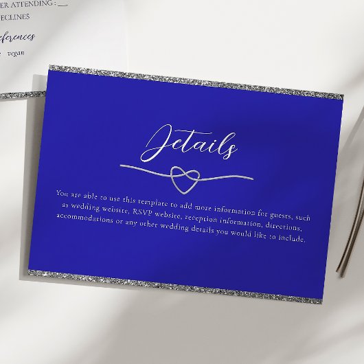Carte D'accompagnement Détails sur le Mariage Argent Chic et Royal Blue