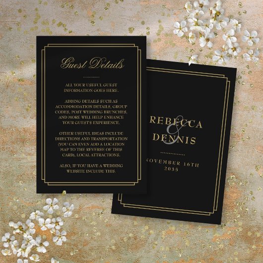 Carte D'accompagnement Détails sur le Mariage Black And Gold Deco